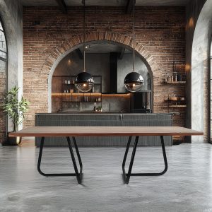 Urban Chic Dining Room with Concrete Floor, Metal Chairs, and Wo